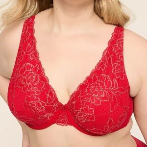 Cacique Red Lace Unlined Full Coverage Bra Size 38DD